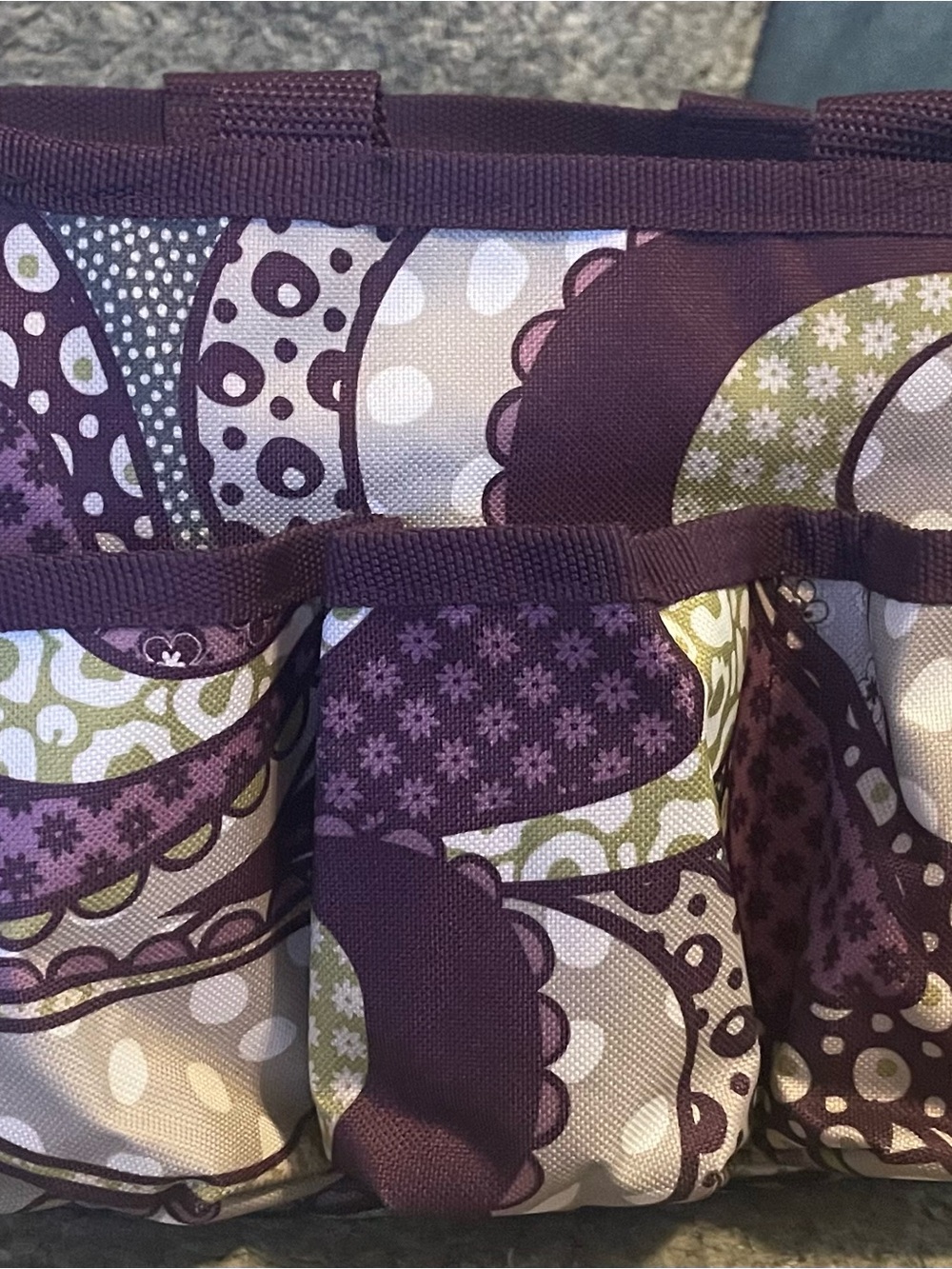 Purple Patchwork Fabric Organizer Tote Caddy Multi Pocket Storage Bag